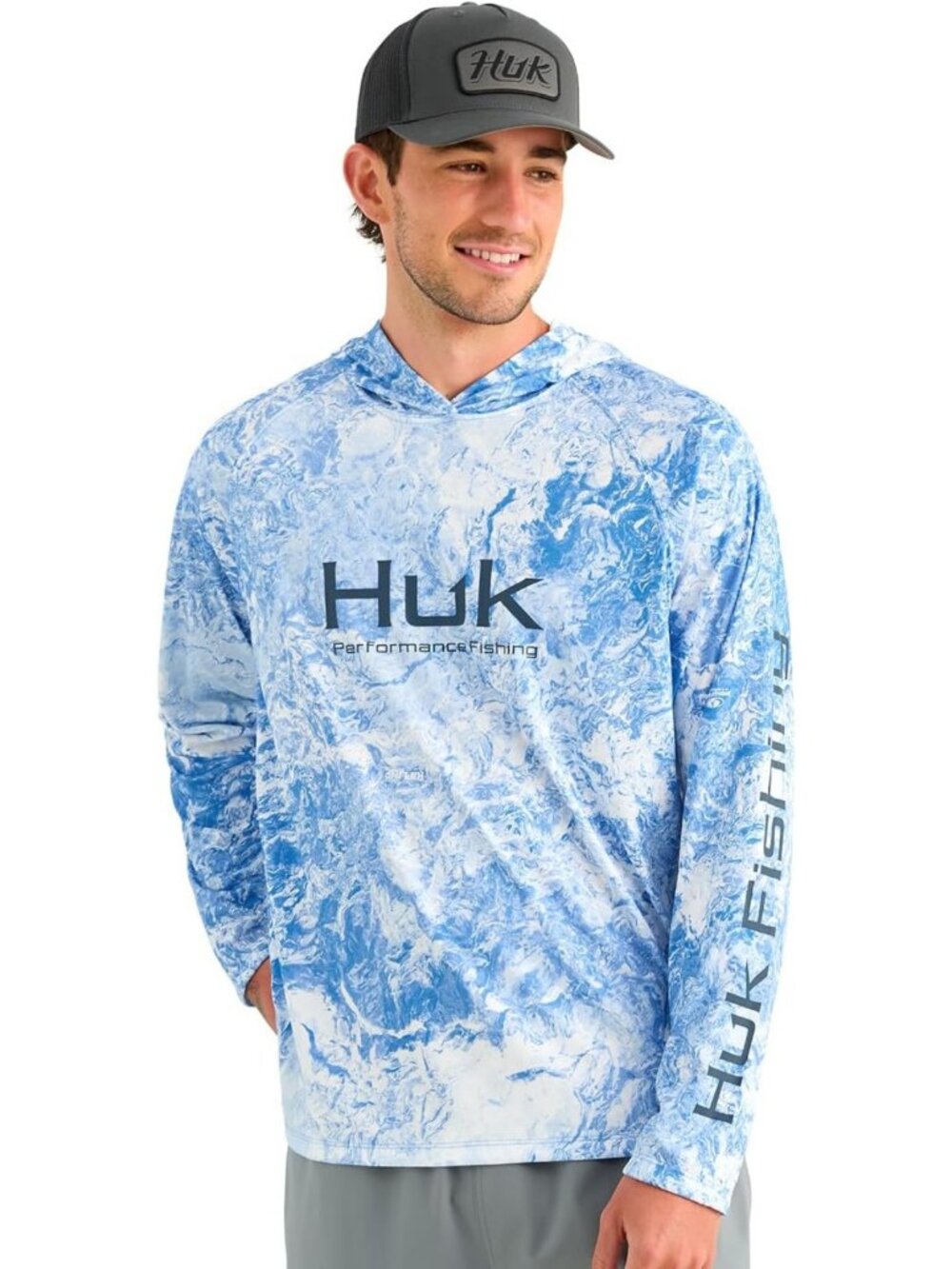HUK Men's Pursuit Pattern Crew Long Sleeve, Performance Shirt